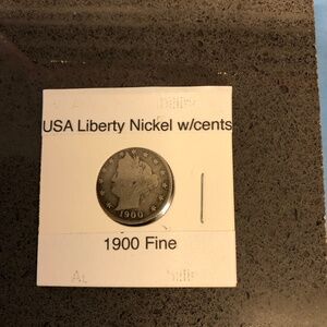 1900 Liberty Nickel – With Cents – Fine (12) Condition – Circulated